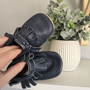 Navy Blue Baby Moccasins with Fringe